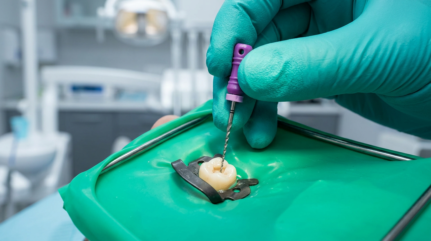 Endodoncia: aislamiento con dique de goma y lima en conducto