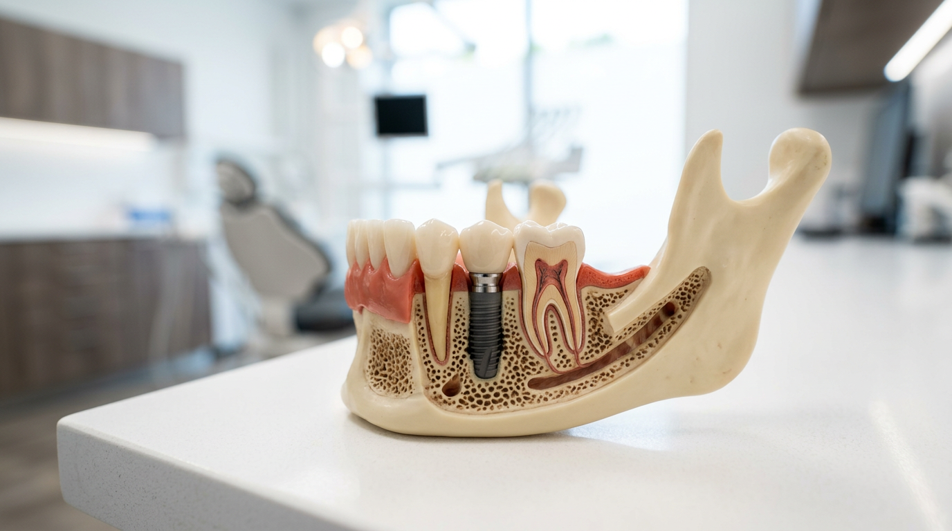 Modelo educativo de implante osteointegrado en maxilar