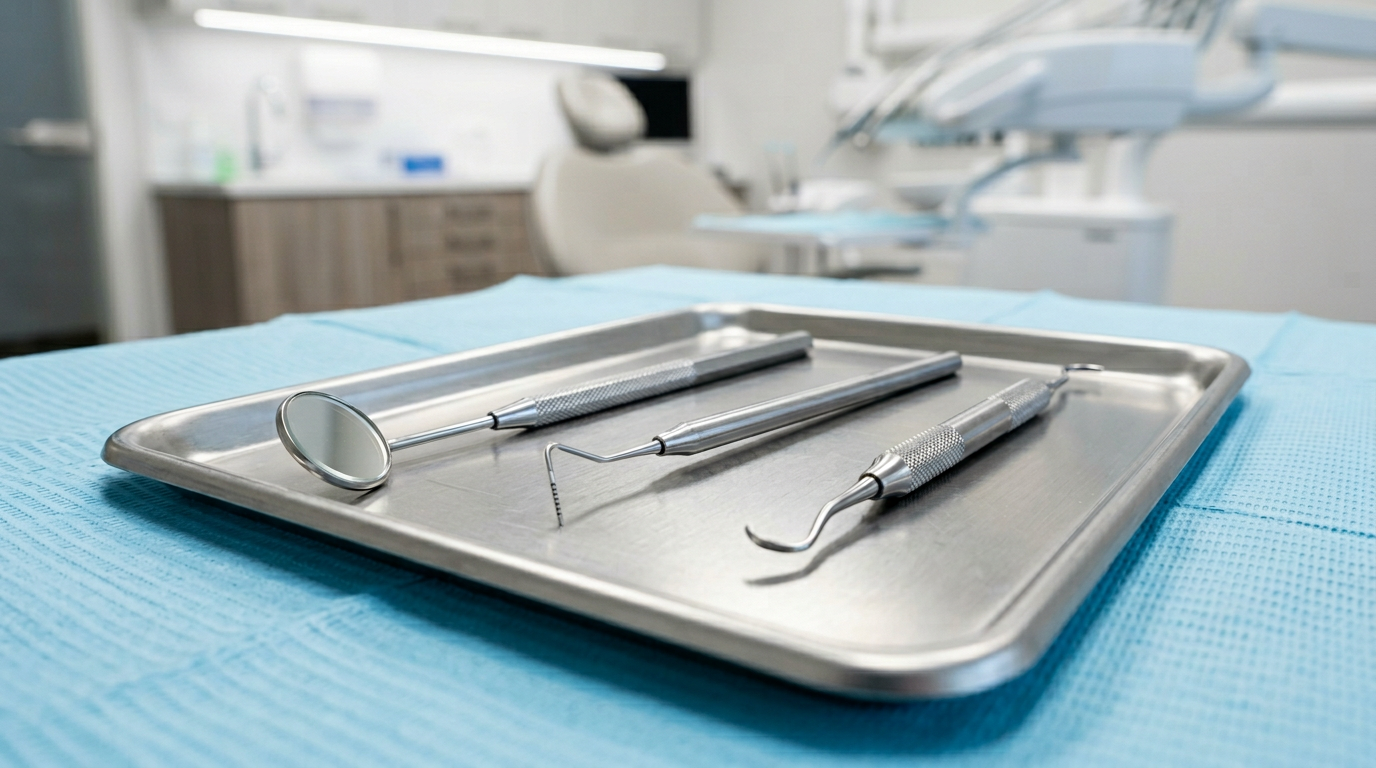 Exploración periodontal con espejo y sonda en encías